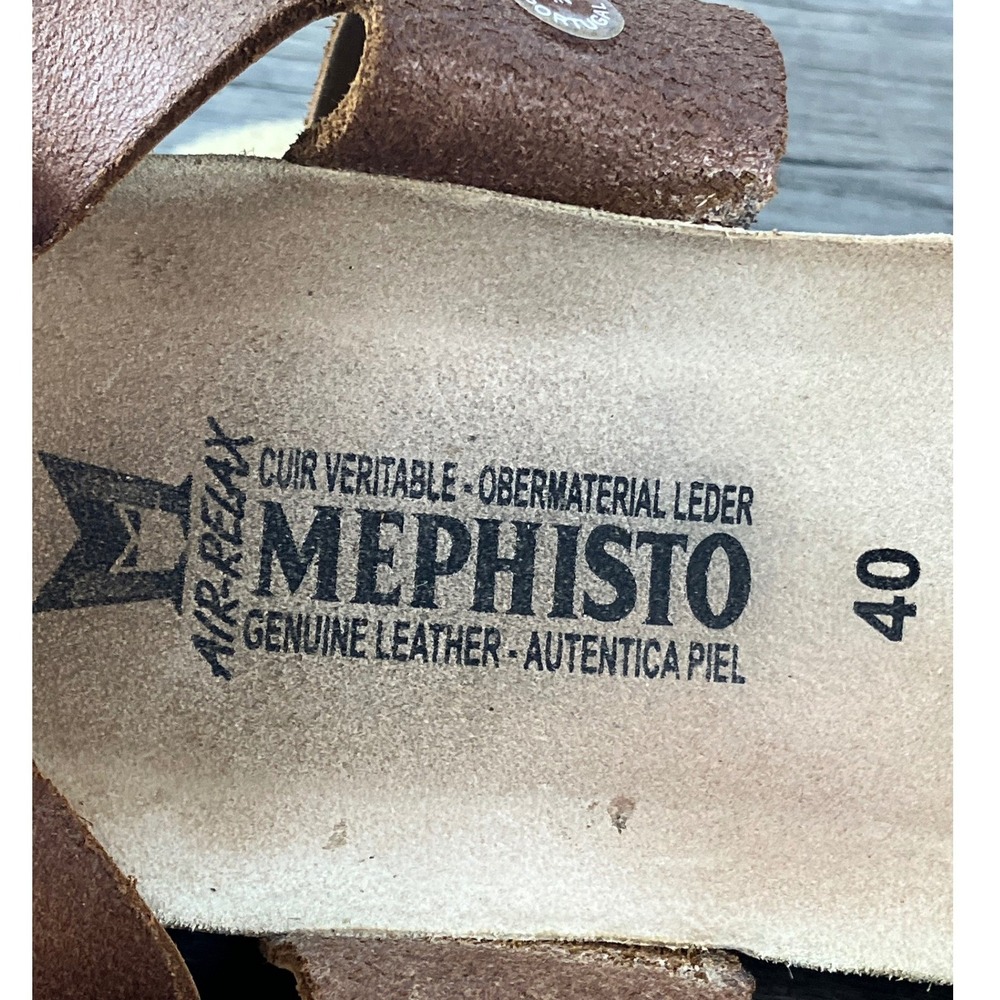 Mephisto Air-Relax Tan Leather Cork Wedge Sandals Gold Buckle Womens Size 40 - Picture 8 of 9